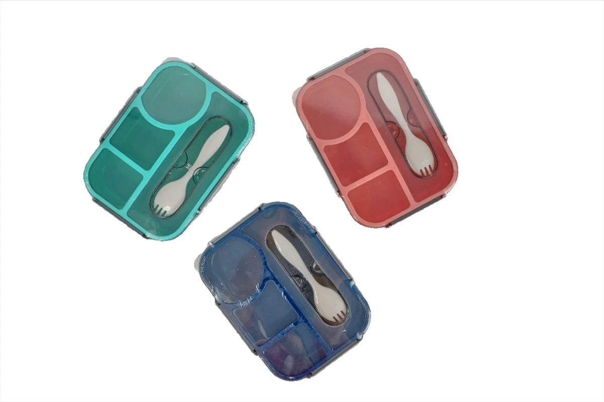 صندوق غداء 1100 مل بأربعة أقسام محكمة مع أدوات طعام - Image 4